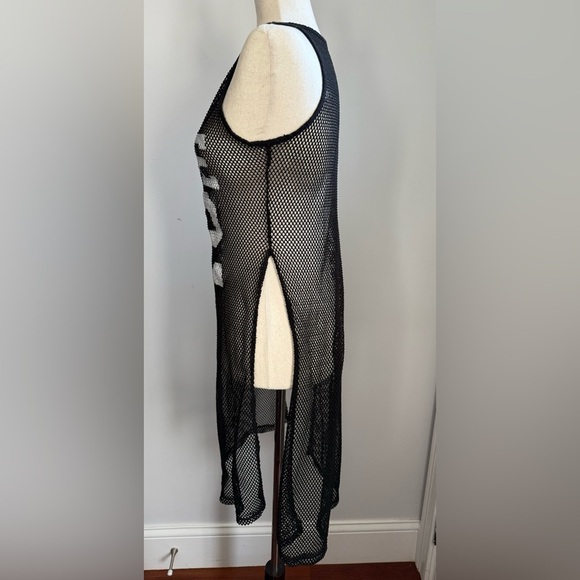 Black Mesh Dress with White Print - Picture 3 of 3